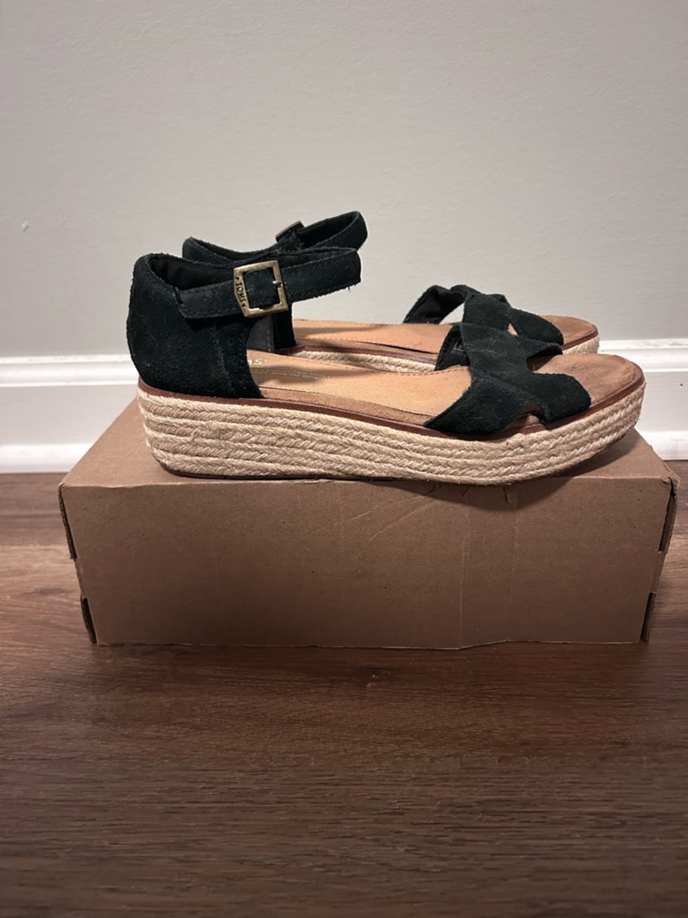 Toms Black Suede Harper Sandals